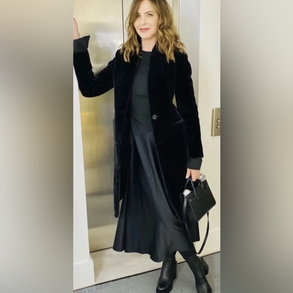 Zara Black Faux Fur Shearling Coat with faux leather interior High Neck medium - Picture 6 of 6